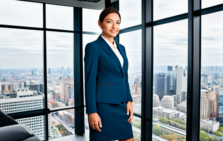 클라우드 기반 개발 환경 비교 - Modern Office Setting**
"A professional businesswoman, fully clothed in a modest and stylish power ...